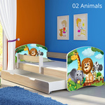 Dječji krevet ACMA s motivom, bočna sonoma + ladica 180x80 02 Animals