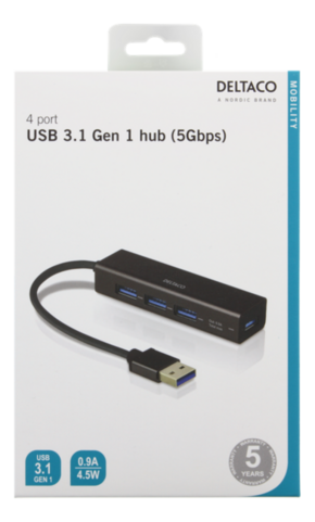 DELTACO USB Mini Hub with 4 USB-A ports