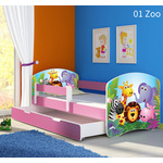 Dječji krevet ACMA s motivom, bočna roza + ladica 160x80 01 Zoo