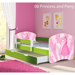 Dječji krevet ACMA s motivom, bočna zelena + ladica 140x70 08 Princess with Pony