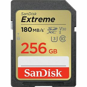 SanDisk Extreme 256GB SDXC Memory Card + 1 year RescuePRO Deluxe up to 180MB/s &amp; 130MB/s Read/Write speeds