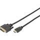 Digitus HDMI / DVI adapterski kabel HDMI A utikač, DVI-D 18+1-polni utikač 2.00 m crna DB-330300-020-S podržava HDMI, okrugli, pozlaćeni kontakti, dvostruko zaštićen HDMI kabel