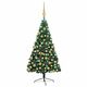 Umjetna osvijetljena polovica božićnog drvca zelena 180 cm