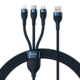 3u1 USB kabel Baseus USB 3u1 Baseus Flash Series, USB-C + Micro + Lightning 66W, 1,2 m (plavi)