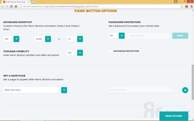 Google Chrome ekstenzija Panic Button