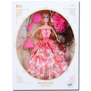 Moderna lutka u ružičastoj haljini sa raznim dodacima 30cm
