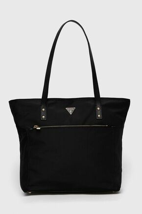 Torba Guess boja: crna - crna. Srednje veličine torbica iz kolekcije Guess. na kopčanje izrađen od kombinacije tekstilnog materijala i ekološke kože.