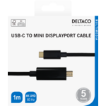 DELTACO USB-C - miniDisplayPort cable, 4K UHD, gold plated, 1m, black