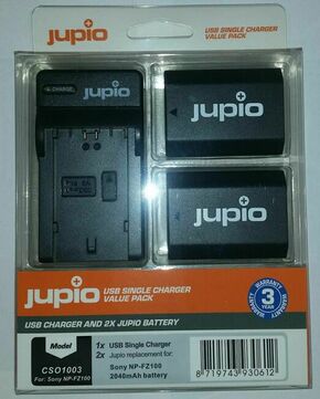 Jupio KIT 2x Battery NP-FZ100 2040mAh + USB Single Charger komplet punjač i dvije baterije za Sony a9