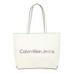 Torba Calvin Klein Jeans boja: bijela - bijela. Velika shopper torba iz kolekcije Calvin Klein Jeans. Model na kopčanje, izrađen od ekološke kože.