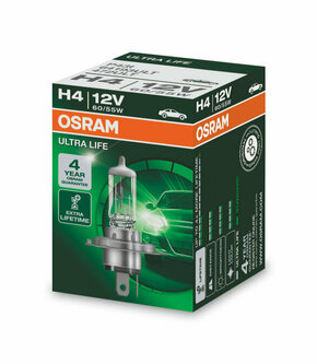 Osram Ultra life 12V - do 4x dulji radni vijekOsram Ultra life 12V - up to 4x longer lifetime - H4 - SINGLE BOX karton (1 žarulja) H4-ULT-1
