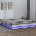 LED okvir za krevet bijeli 200 x 200 cm od masivnog drva