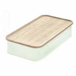 Bijela kutija za pohranu s poklopcem od drveta paulovnije iDesign Eco, 21,3 x 43 cm