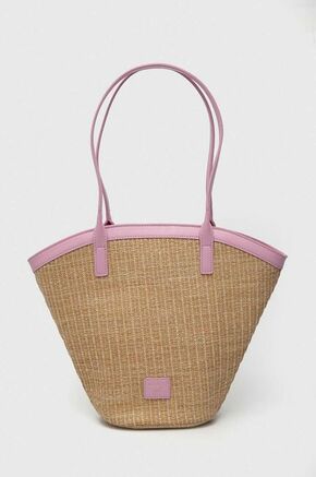 Dječja torba Guess boja: ružičasta - roza. Dječja Velika torba iz kolekcije Guess. Model na kopčanje izrađen od kombinacije imitacije kože i pletenog materijala.