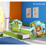Dječji krevet ACMA s motivom, bočna zelena + ladica 160x80 02 Animals