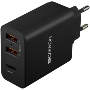 CANYON H-08 Universal 3xUSB AC charger (in wall) with over-voltage protection(1 USB-C with PD Quick Charger)