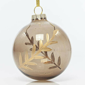 Eurolamp Božićni ukrasi staklene smeđe prozirne kuglice s listićima od ružičastog zlata