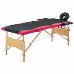 vidaXL Sklopivi masažni stol s 2 zone drveni crno-ružičasti
