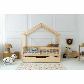 Dječji krevet od masivnog bora u obliku kućice/s dodatnim ležajem s prostorom za pohranu 90x200 cm u prirodnoj boji Mila RMW – Adeko