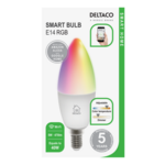 DELTACO SMART HOME LED arulja, E14, WiFI 2.4GHz, 5W, 470lm, dimmable, 2700K-6500K, 220-240V, RGB