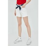 Traper kratke hlače Superdry za žene, boja: bijela, glatki materijal, srednje visoki struk - bijela. Kratke hlače iz kolekcije Superdry. Model izrađen od trapera.