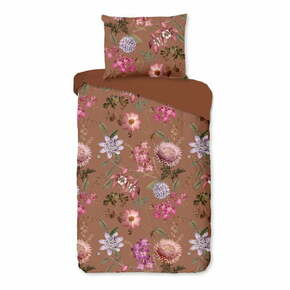 Terakota smeđa posteljina od pamučnoga satena za bračni krevet Bonami Selection Blossom