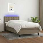 Krevet box spring s madracem LED smeđesivi 90x190 cm tkanina