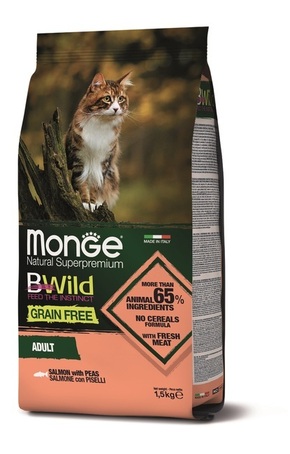 Monge BWild Grain Free Adult suha hrana za mačke - losos&amp;grašak 1