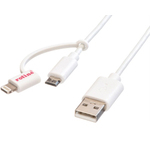 Roline USB2.0 kabel za punjenje i prijenos podataka TIP A(M) na Micro B(M) + Lightning(M),1.0m, bijeli