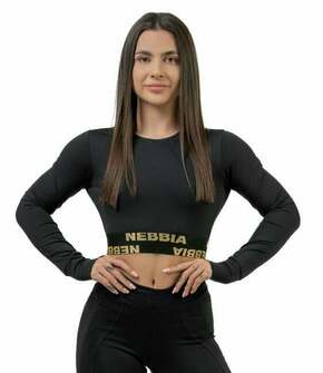 Nebbia Long Sleeve Crop Top INTENSE Perform Black/Gold L Majica za fitnes