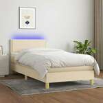 Krevet box spring s madracem LED krem 90x190 cm od tkanine