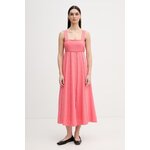 Haljina s dodatkom lana Dkny narančasta DJ6D9174