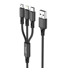 Budi 3u1 USB na USB-C / Lightning / Micro USB kabel 1m (crni)