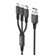 Budi 3u1 USB na USB-C / Lightning / Micro USB kabel 1m (crni)