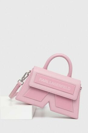 Kožna torba Karl Lagerfeld ICON K CB LEATHER boja: ružičasta - roza. Mala torba iz kolekcije Karl Lagerfeld. Model bez kopčanje