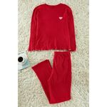Trendyol Curve Red Ribbed Printed Knitted Pajama Set crvena