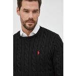 Pamučni pulover Polo Ralph Lauren za muškarce, boja: crna - crna. Pulover iz kolekcije Polo Ralph Lauren. Model s okruglim izrezom izrađen od glatke pletenine.
