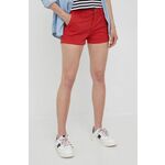 Pamučne kratke hlače Pepe Jeans Balboa Short za žene, boja: crvena, glatki materijal, srednje visoki struk - crvena. Kratke hlače iz kolekcije Pepe Jeans. Model izrađen od glatkog materijala.