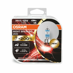Osram Night Breaker 200 12V - do 200% više svjetla - do 20% bjelije (3550-3900K)Osram Night Breaker 200 12V - up to 200% more light - up to 20% - H11-NB200-2