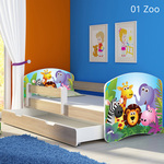 Dječji krevet ACMA s motivom, bočna sonoma + ladica 180x80 01 Zoo