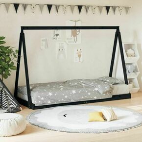 Okvir za dječji krevet crni 80 x 200 cm od masivne borovine