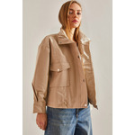 Bianco Lucci Women's Leather Jacket with Double Large Pockets smeđa