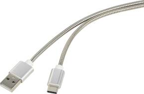 Renkforce priključni kabel [1x muški konektor USB 2.0 tipa a - 1x muški konektor USB-C™] 1.00 m srebrna kabelski omotač od nehrđajućeg čelika Renkforce USB kabel USB 2.0 USB-A utikač
