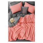 Pamučna posteljina za bračni krevet/s produženom plahtom u boji lososa/siva 200x220 cm - Mila Home