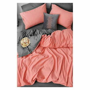 Pamučna posteljina za bračni krevet/s produženom plahtom u boji lososa/siva 200x220 cm - Mila Home