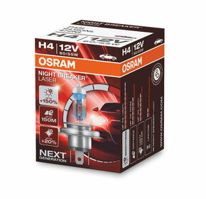 Osram Night Breaker Laser 12V - do 150% više svjetla - do 20% bjelije (3700K)Osram Night Breaker Laser 12V - up to 150% more light - up to 20% - H4 H4-NBL2-1