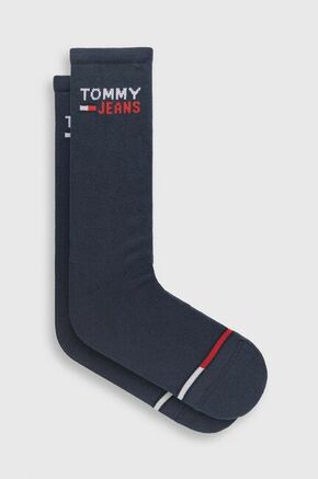 Čarape Tommy Jeans boja: tamno plava - mornarsko plava. Visoke čarape iz kolekcije Tommy Jeans. Model izrađen od elastičnog materijala. U setu dva para.