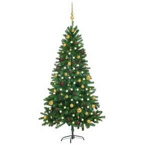 Umjetno božićno drvce s LED svjetlima i kuglicama 180 cm zeleno