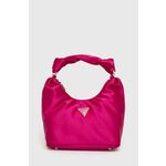 Torba Guess boja: ružičasta - roza. Mala torba iz kolekcije Guess. na kopčanje izrađen od tekstilnog materijala.
