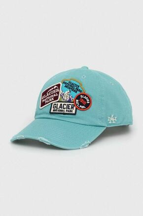 Pamučna kapa sa šiltom American Needle Glacier National Park s aplikacijom - plava. Kapa sa šiltom u stilu baseball iz kolekcije American Needle. Model izrađen od tkanine s aplikacijom.